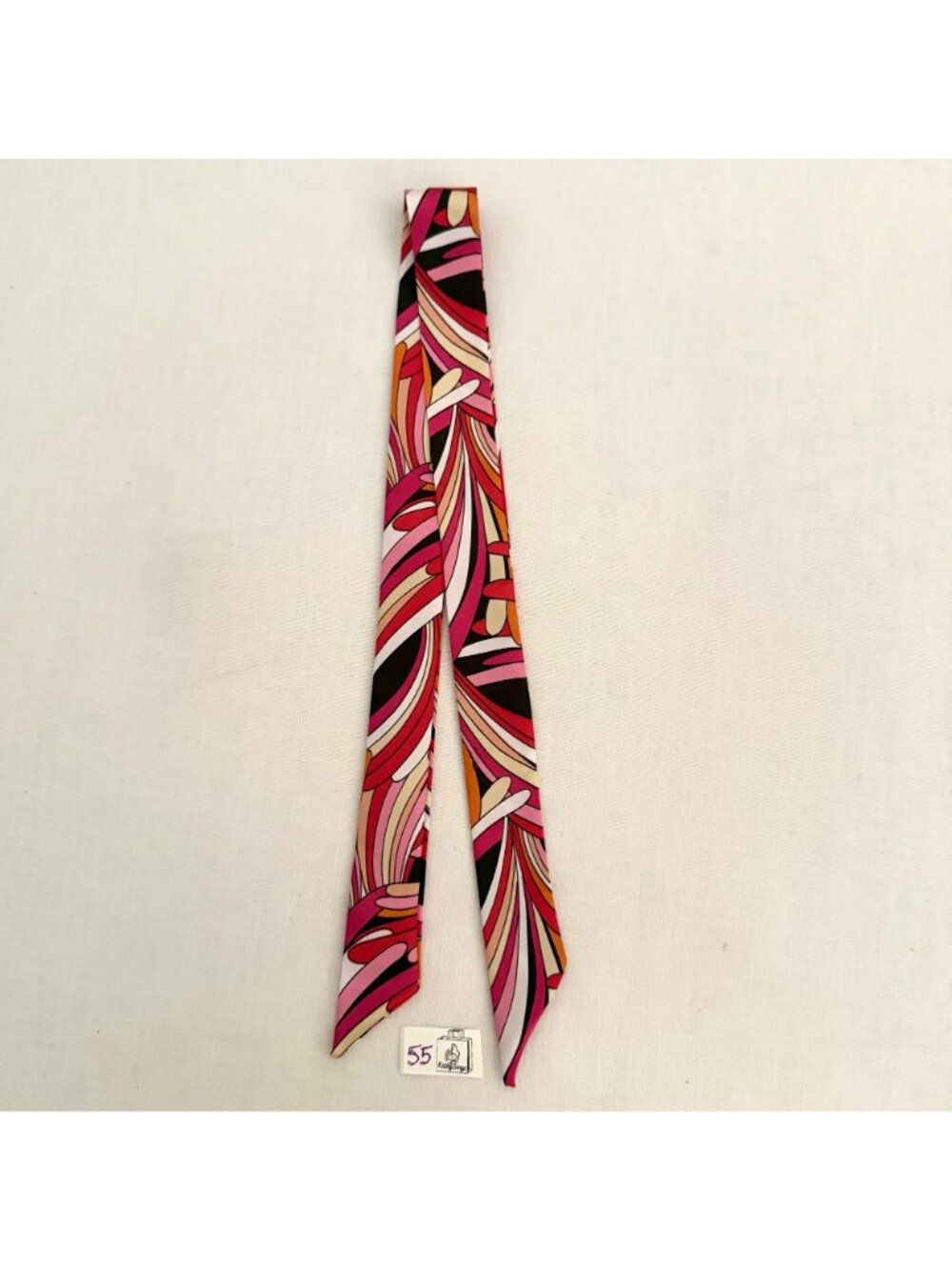 Slim Scarf Pink Black Abstract 34in Silk Satin Neck Hair Bag Ribbon - Picture 13 of 14